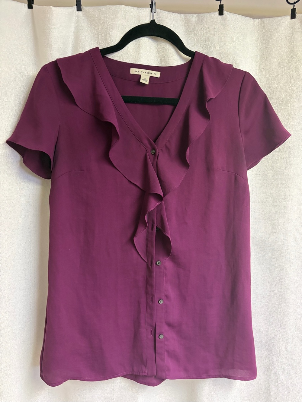 Banana Republic Plum Ruffle-Front Short Sleeve Blouse